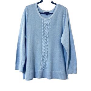 Karen Scott Women’s (2X) Blue Cable-Knit Sweater Crew Neck Raglan Hem GREAT Cond